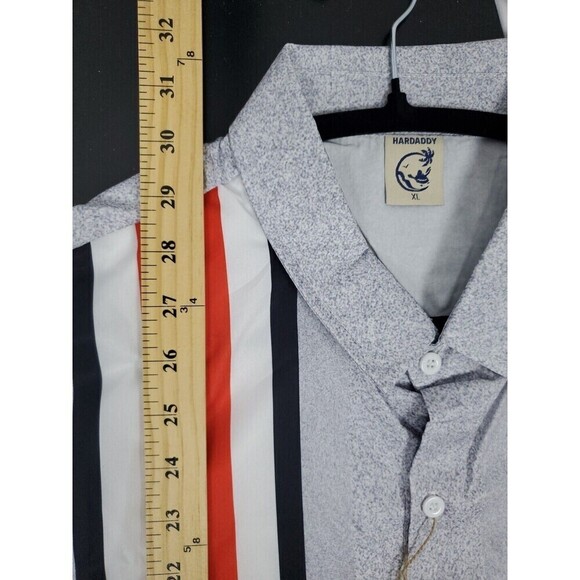 Hardaddy Mens Shirt XL Gray Striped Polyester Short Sleeve Button-Up - Picture 5 of 6